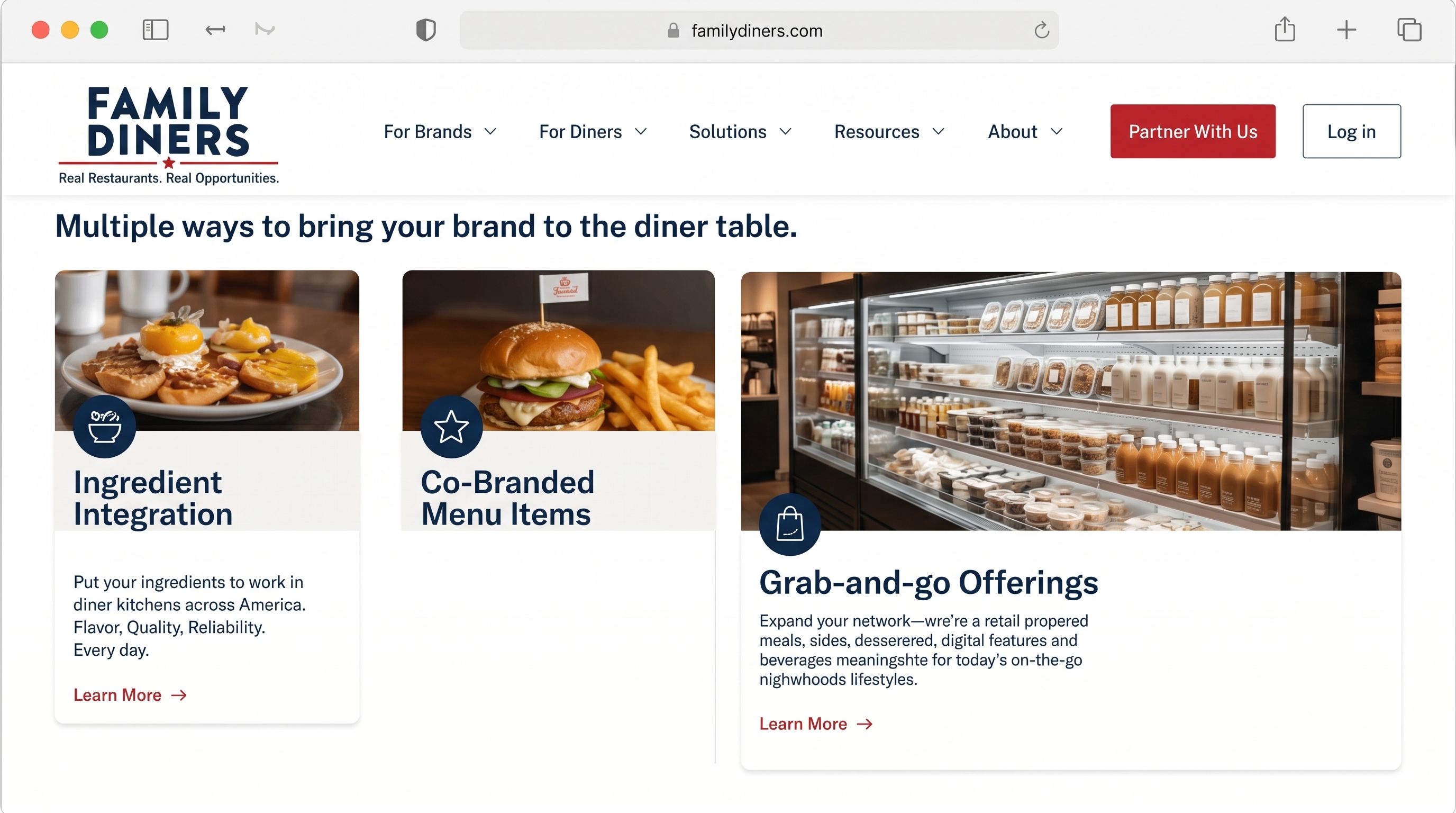 Editorial wide-angle photo of a clean grab-and-go cooler section with neat single-serve packaging silhouettes under bright case light, restrained warm cream and deep brown palette with an editorial orange accent.